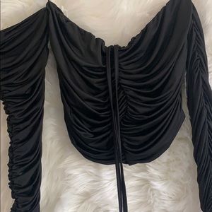 Satin Ruched off shoulder cropped top